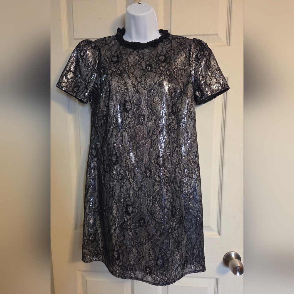 Michael Michael Kors Black Lace Short Sleeve Dress Size Petite Medium